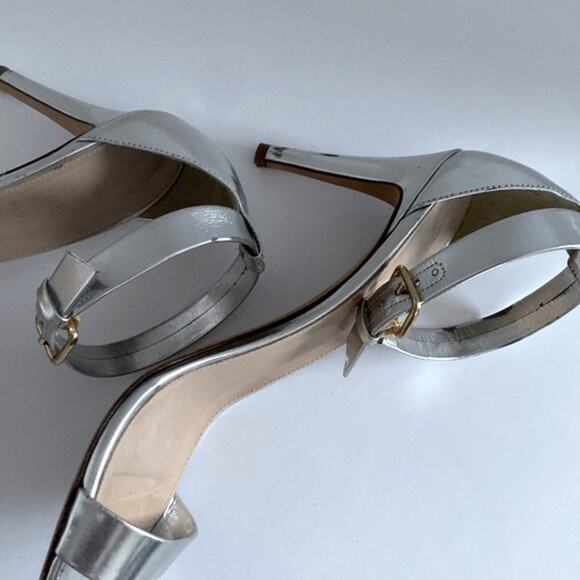 J. Crew 9 Silver Heels One Strap Ankle Strappy Open Sandals Holiday Party Formal - Picture 14 of 16